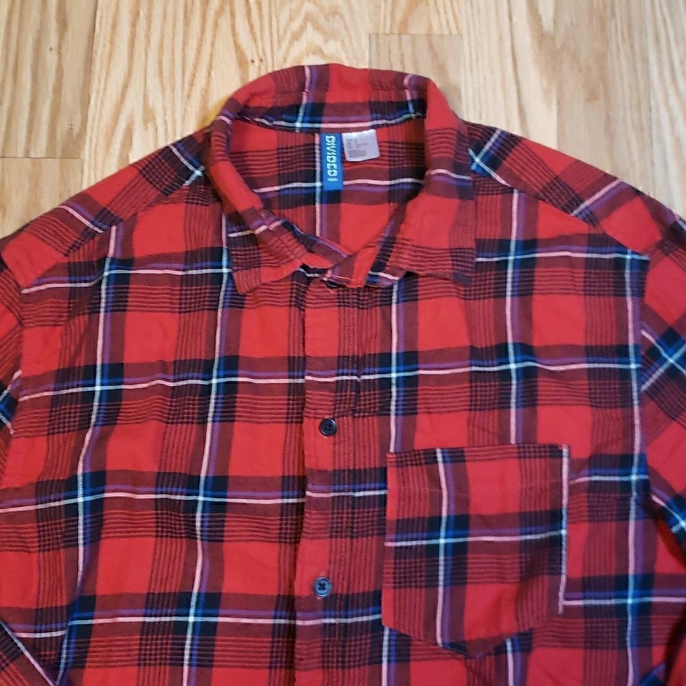 Red Plaid Flannel Shirt, Divided - Picture 2 of 4